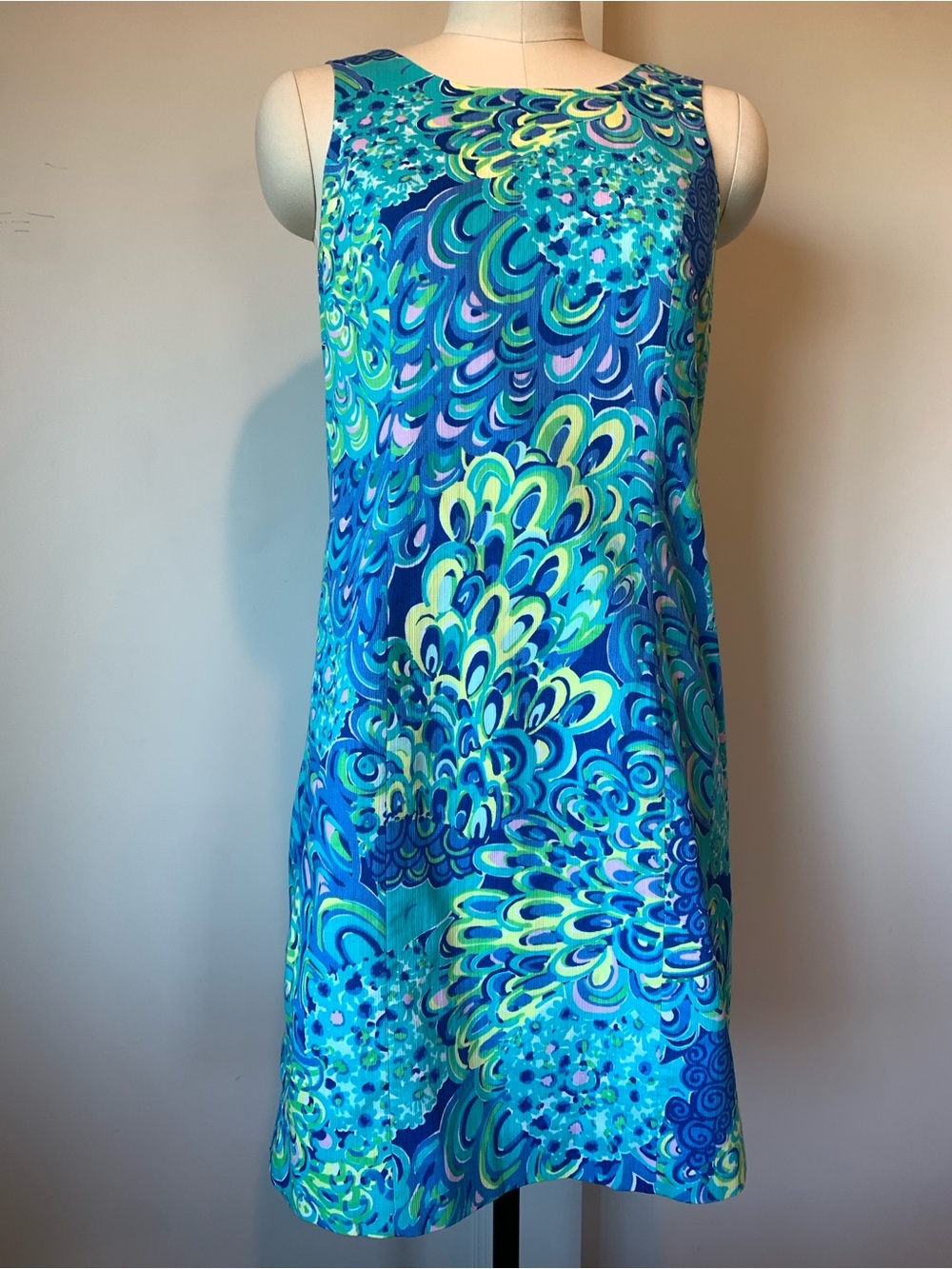 Lilly Pulitzer Blue Aqua Green Paisley-Style Shift Dress